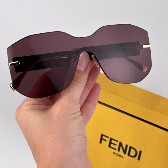 Fendi FE40067U Shield Sunglasses – Gold Rimless Bordeaux Lenses | Model 30Y - Picture 1 of 10